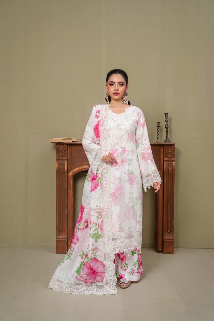 Embroidered Chiffon Silk Suit