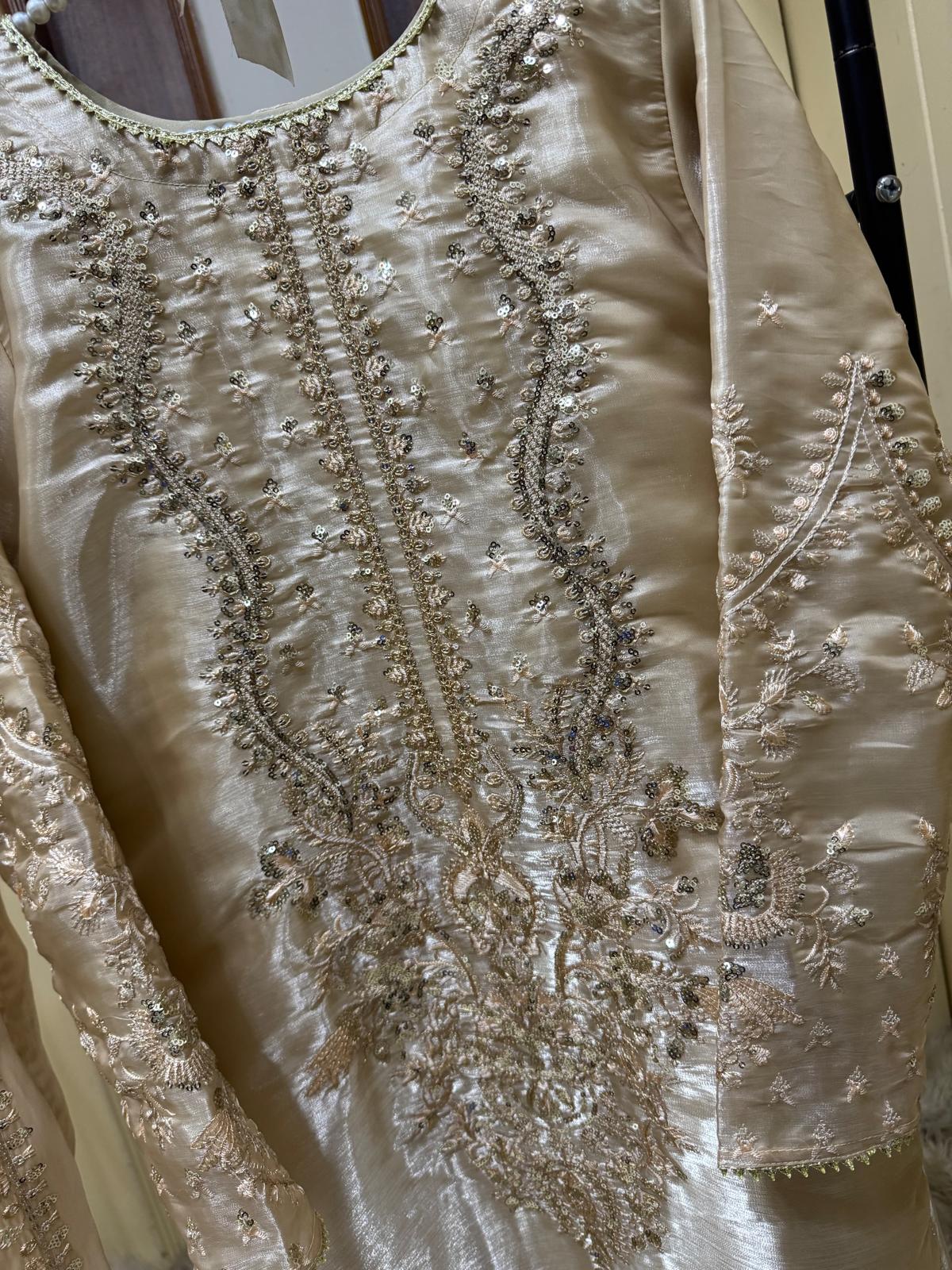 Sheesha Silk Suit in Beige