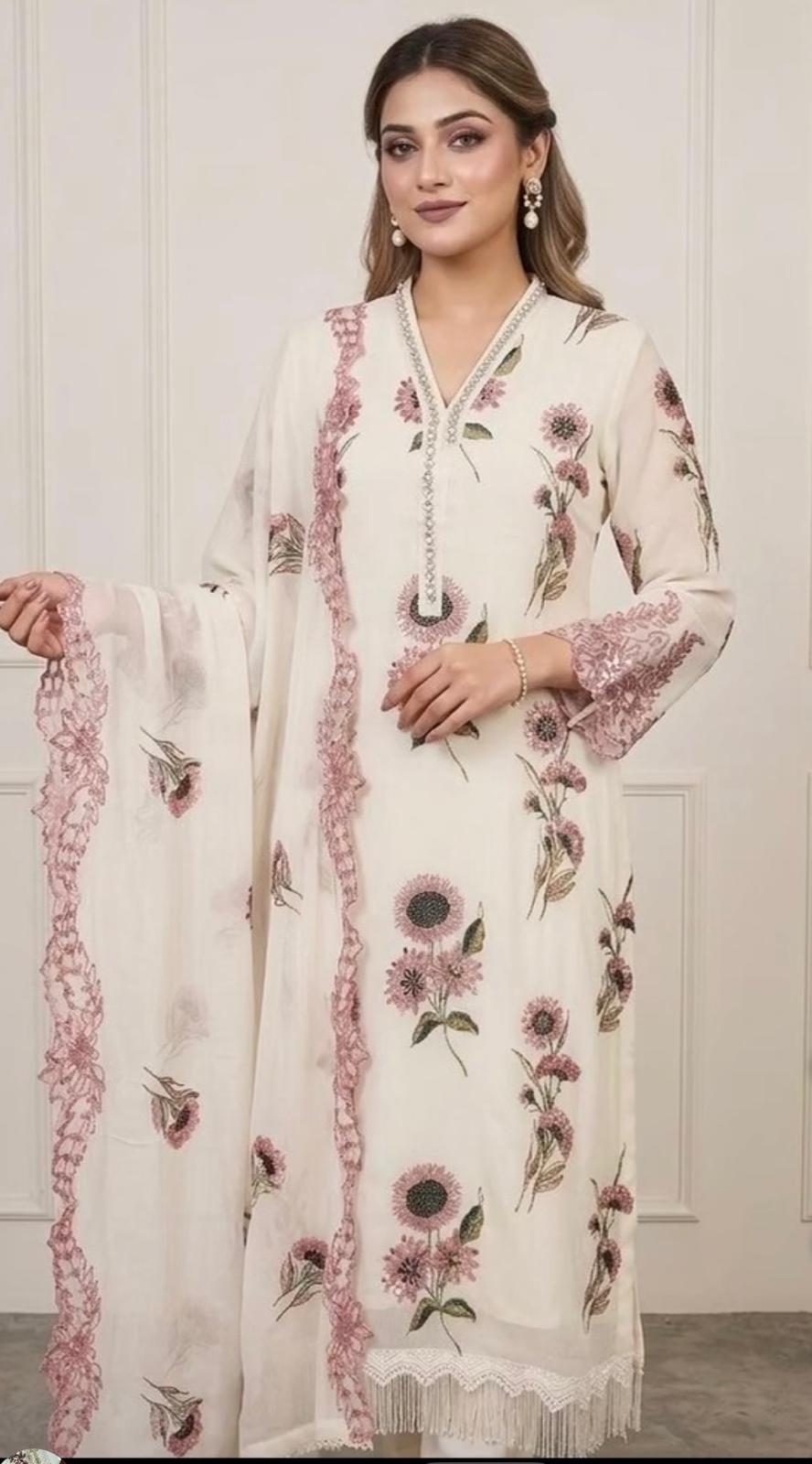 Chiffon Embellished Suit
