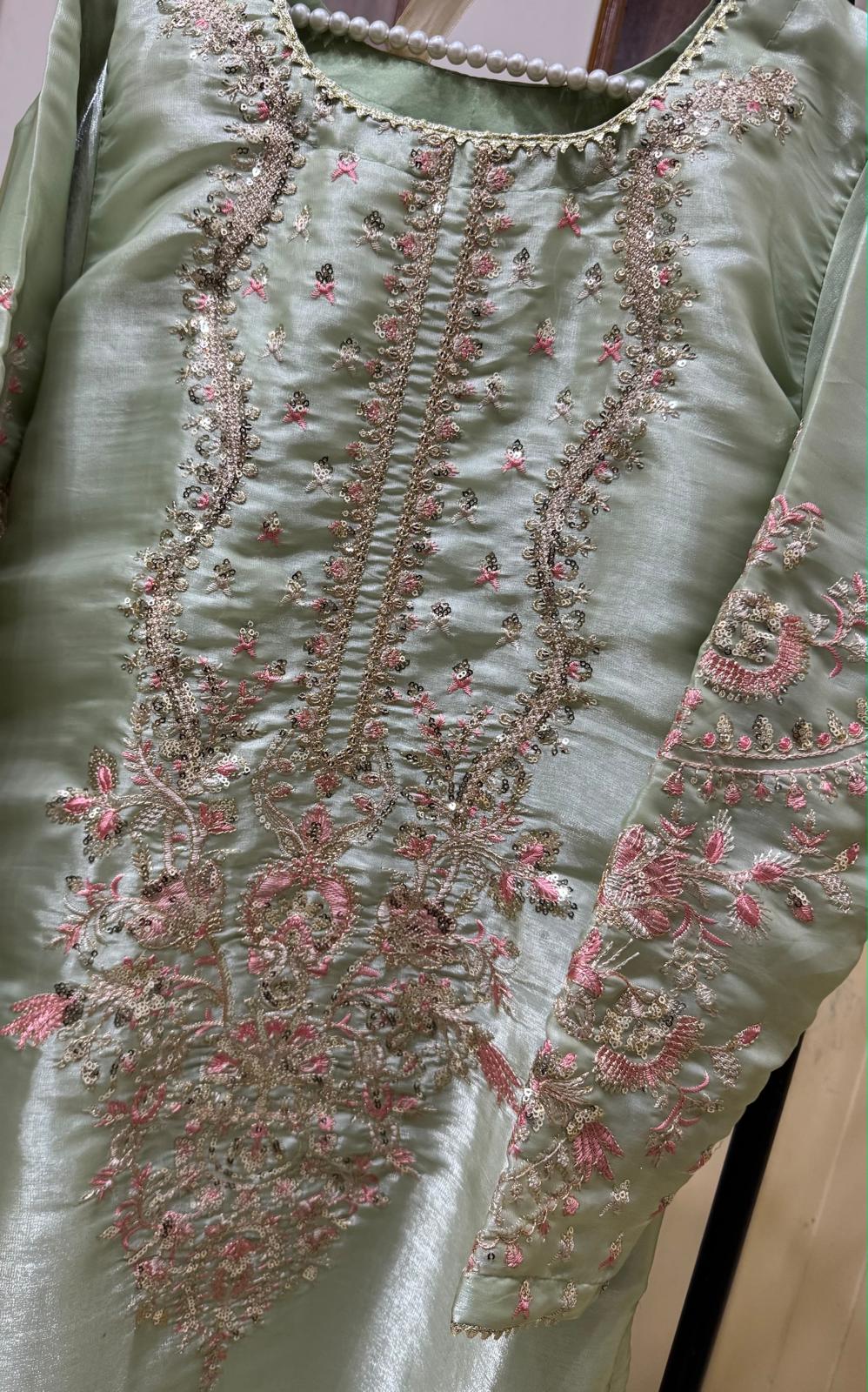 Sheesha Silk Suit in Light Green