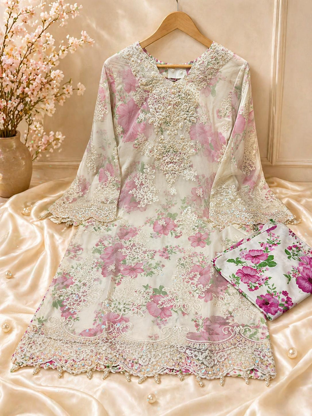 Embroidered Chiffon Silk Suit