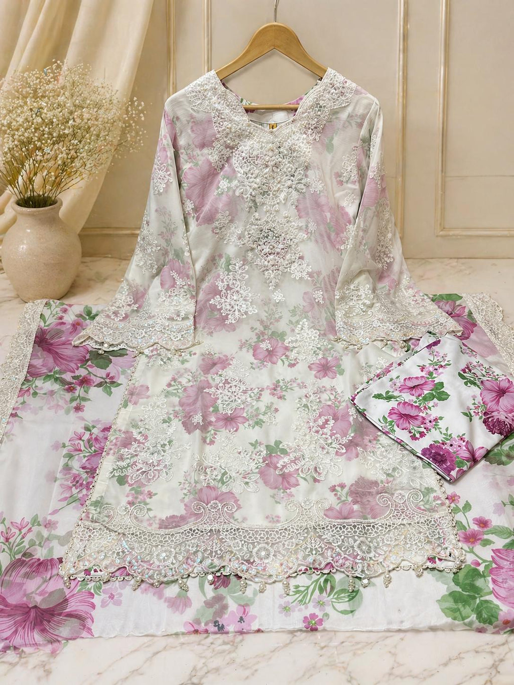 Embroidered Chiffon Silk Suit