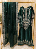 Sheesha Silk Suit in Dark Green