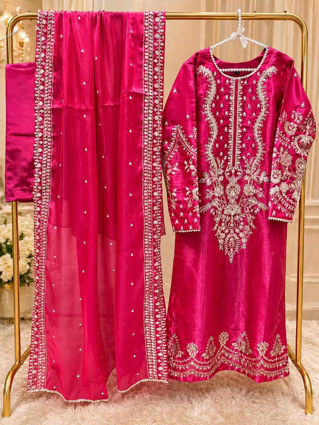 Sheesha Silk Suit in Pink