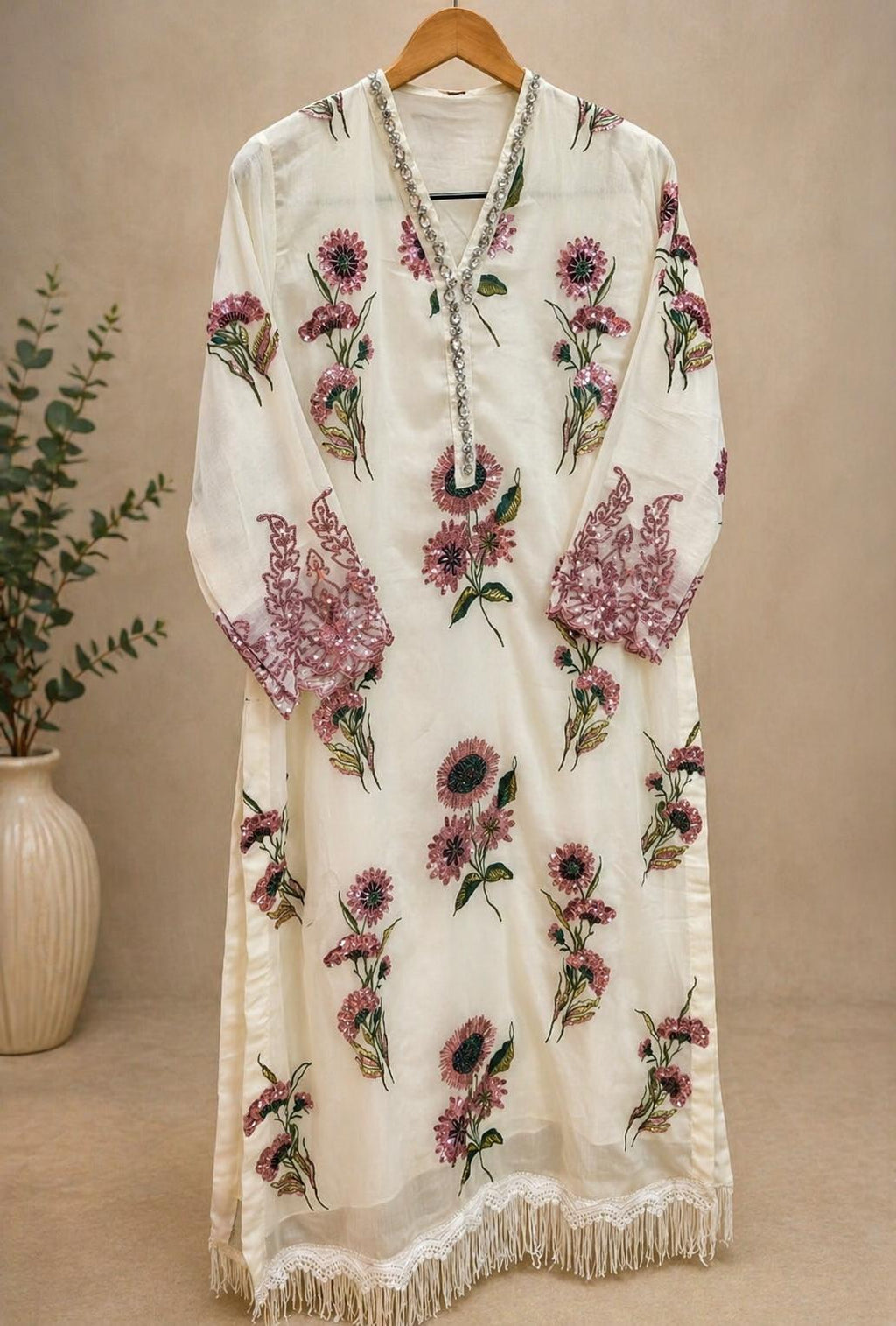 Chiffon Embellished Suit