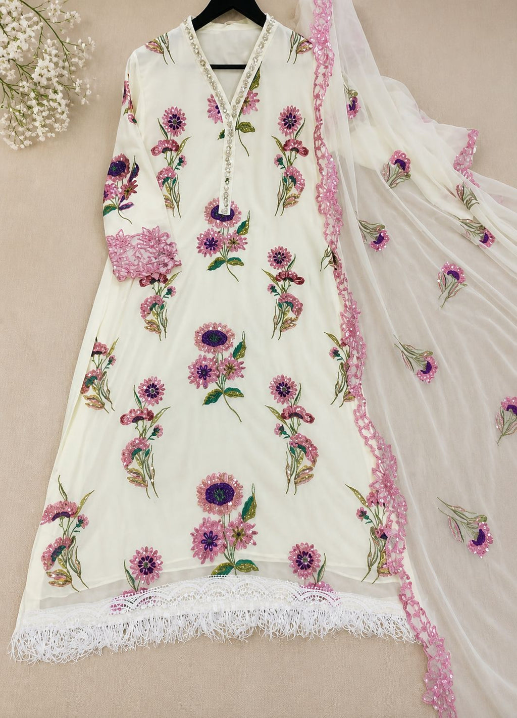 Chiffon Embellished Suit