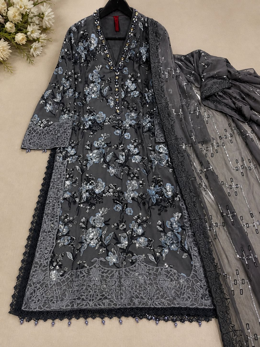 Chiffon Embellished Suit